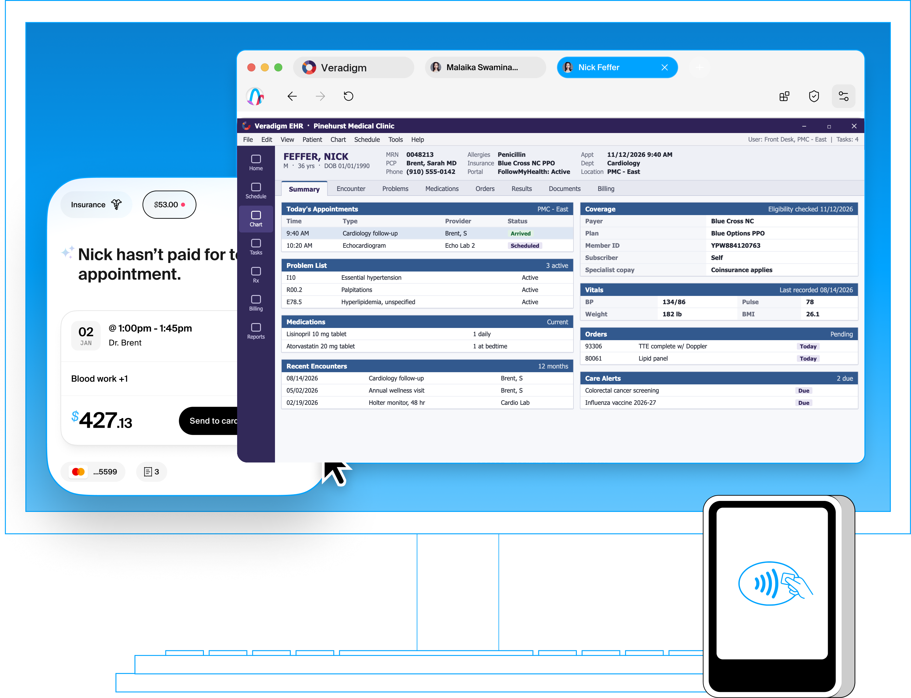 Superscript Skylight: Veradigm EHR with the patient payment widget and POS device